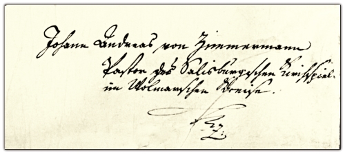 Mācītāja Cimmermaņa paraksts Mazsalacas baznīcas grāmatā.